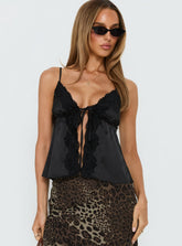 Carmila Satin Tie Detail Top Black