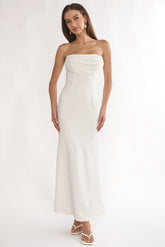 Well Versed Strapless Pleat Bust Maxi Dress White