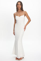 Kianah Pleat Bust Textured Maxi Dress Ivory