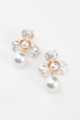 Triniti Drop Flower Earrings Gold Pearl