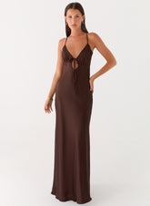 Flora Satin Maxi Dress - Chocolate