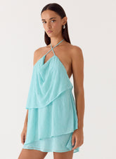 On The Go Beaded Mini Dress - Turquoise
