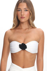 Monique Twist Bandeau Rosette Bikini Top Ivory
