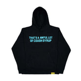 Awful Lot of Cough Syrup Spell Out Zip Up Hoodie Black Gamma Blue