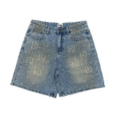 Dry Rot Light Blue Sand Wash Rhinestone Shorts