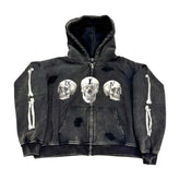 Floor 914 Skull Zip Hoodie Grey Wash