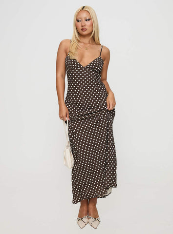 Jorjana Maxi Dress Brown / White Polka Dot