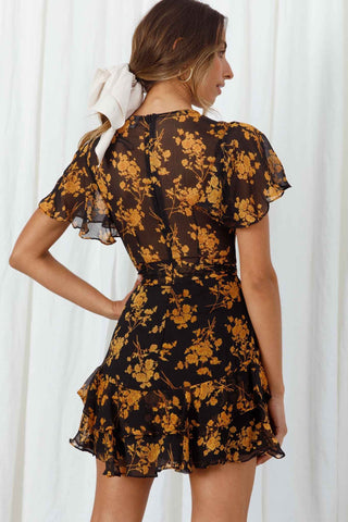 Kerry Layered Angel Sleeve Dress Black/Orange Flower