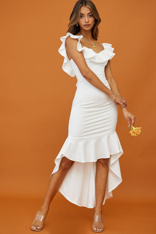 Cloud 9 Bardot Neckline Corset Back Dress White