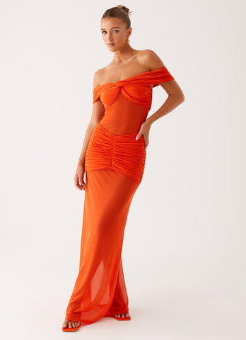 Charming Off Shoulder Maxi Dress - Orange