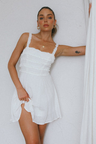 Illia Frill Trim Textured Dress White