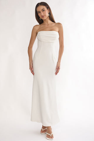Well Versed Strapless Pleat Bust Maxi Dress White