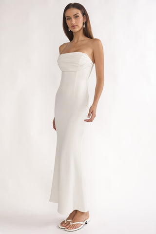 Well Versed Strapless Pleat Bust Maxi Dress White
