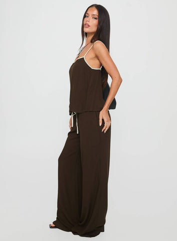 Nolei Contrast Pants Set Chocolate / White