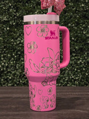 2025 Stanley Cup 40oz Angel & Stitch Lilo Pink Gift Quencher Stanley Tumbler