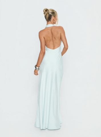 Strawberry Clouds Hotstone Satin Maxi Dress Icy Blue