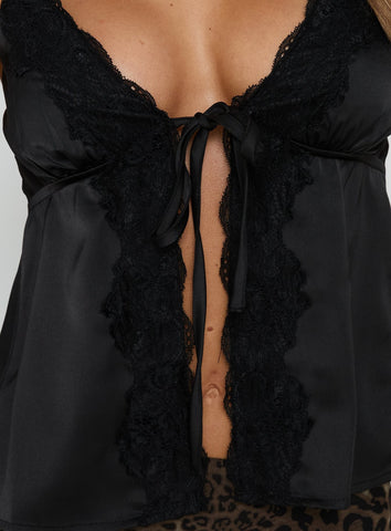Carmila Satin Tie Detail Top Black