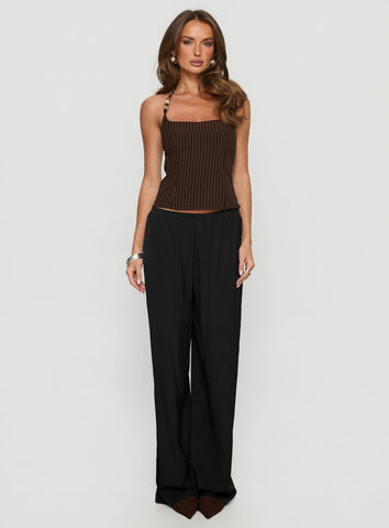 Cherise Bead Detail Top Brown Pinstripe