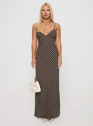 Jorjana Maxi Dress Brown / White Polka Dot