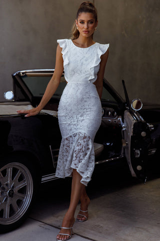 Jackie Pinafore Floral Lace Dress White