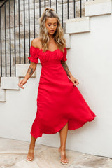 Linka Off-Shoulder Tie Back Midi Dress Red