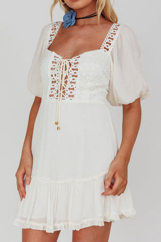 Golden Hour Lace-Up Front Crochet Dress White