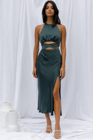 Social Butterfly Cut-Out Waist Midi Dress Jade