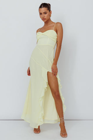 Jayna Ruffle Trim Split Dress Yellow
