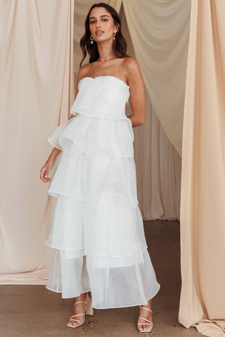 Behati Tiered Layer Midi Dress White