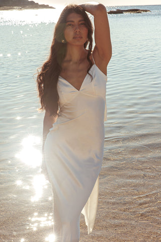 Ciao. Bella Tied Back Satin Maxi Dress Off White