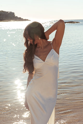 Ciao. Bella Tied Back Satin Maxi Dress Off White