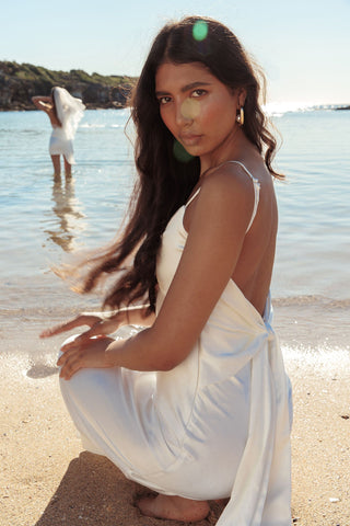 Ciao. Bella Tied Back Satin Maxi Dress Off White