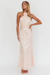 High Roller Flower Decoration Halter Dress Sequin Pink