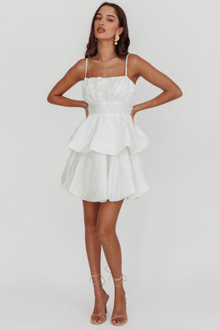 Zilara Bubble Hem Bow Mini Dress Jacquard White