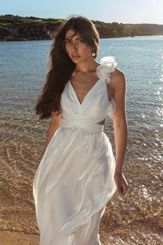 Madara Lace-Up Back Maxi Dress White