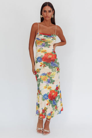Days Ahead Mesh Overlay Maxi Dress Floral Pink
