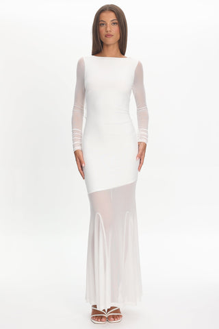 Lustre Long Sleeve Open Back Maxi Dress White