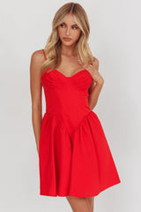 Star Signs Lace-Up Back Mini Dress Red