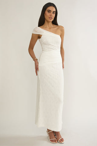 Gala One-Shoulder Textured Maxi Dress White