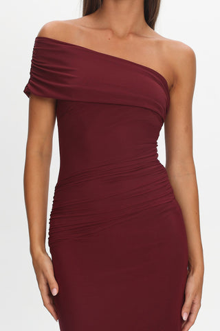 Gala One-Shoulder Maxi Dress Wine