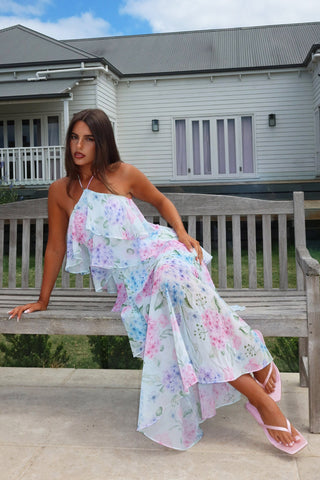 Darylyn Tiered Ruffle Maxi Dress Hydrangea Blue