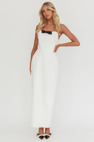 Cocktail Party Strapless Bow Bust Maxi Dress White