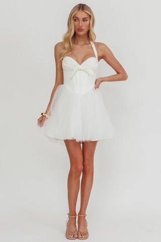 Princessa Sweetheart Neckline Halter Mini Dress White