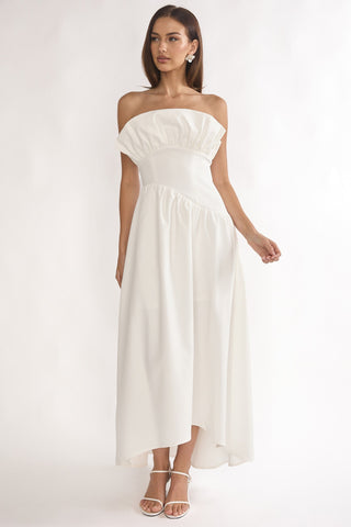 Ilianah Frill Bust Asymmetric Hem Maxi Dress Off White