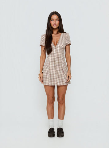 Loveliness Playsuit Brown Check