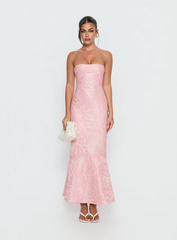 Lips Are Sealed Strapless Lace-Up Back Maxi Dress Pink