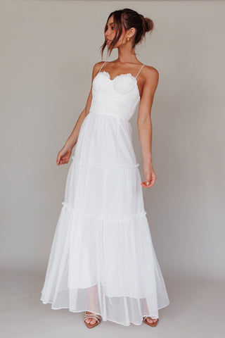 Calla Sweetheart Neckline Hail Spot Midi Dress White