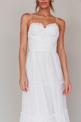 Calla Sweetheart Neckline Hail Spot Midi Dress White