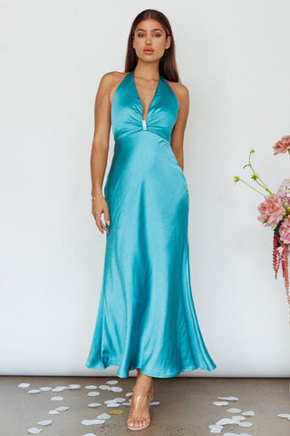 Oasis Diamante Halterneck Maxi Dress Turquoise