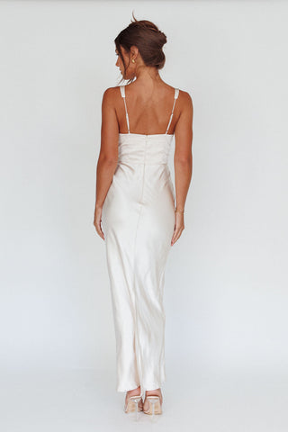 Blushing Beauty Horsebit Accent Maxi Dress Champagne
